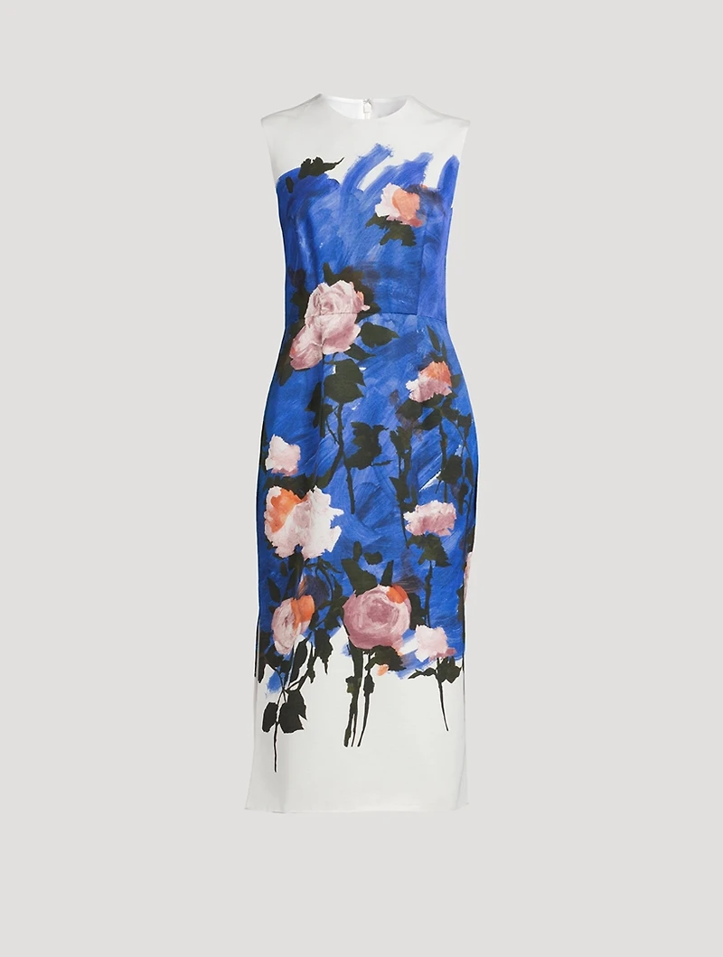 Faille Midi Dress Brushstroke Floral Print