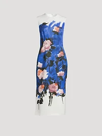 Faille Midi Dress Brushstroke Floral Print