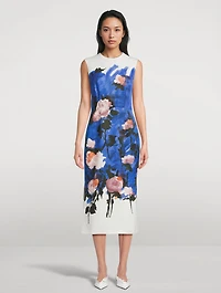 Faille Midi Dress Brushstroke Floral Print