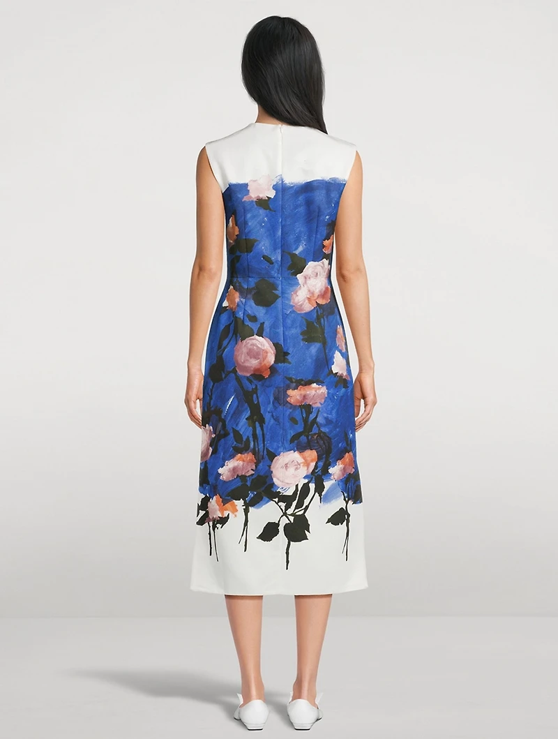 Faille Midi Dress Brushstroke Floral Print
