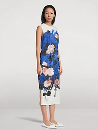 Faille Midi Dress Brushstroke Floral Print