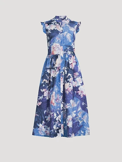 Sleeveless Flared Midi Dress Floral Print