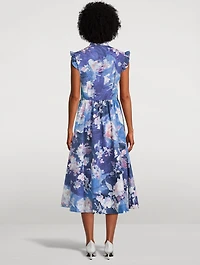 Sleeveless Flared Midi Dress Floral Print
