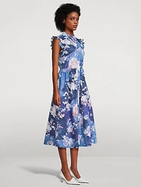Sleeveless Flared Midi Dress Floral Print
