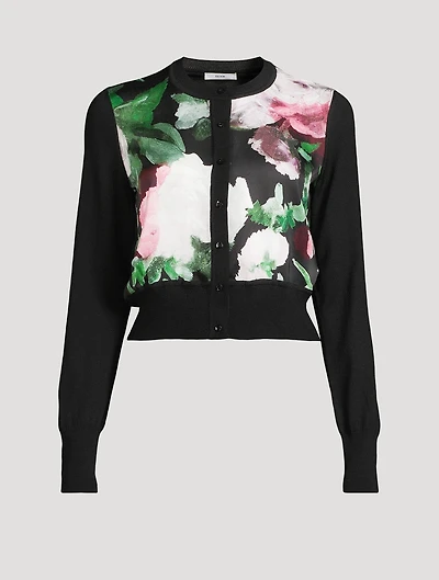 Mixed-Media Cardigan Floral Print