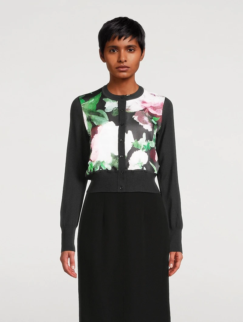 Mixed-Media Cardigan Floral Print