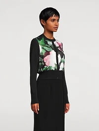 Mixed-Media Cardigan Floral Print