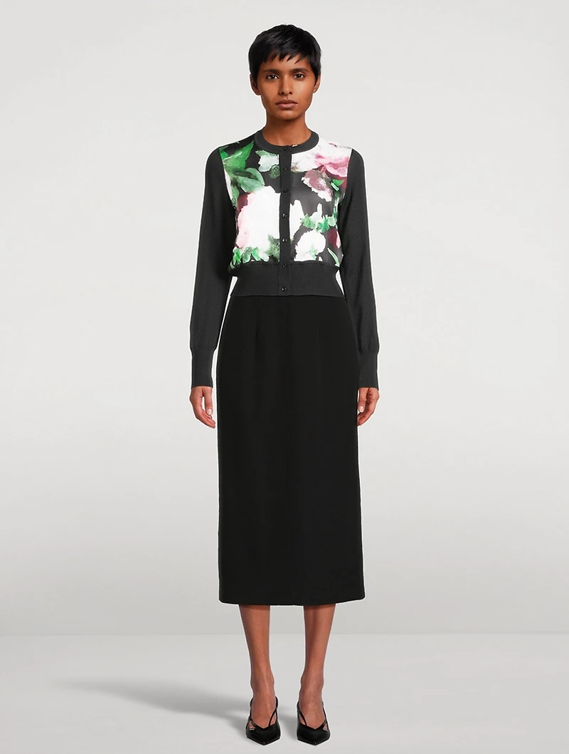 Mixed-Media Cardigan Floral Print