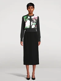 Mixed-Media Cardigan Floral Print