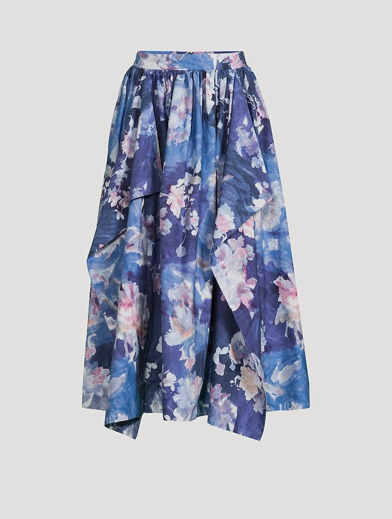 Gathered Midi Skirt Floral Print
