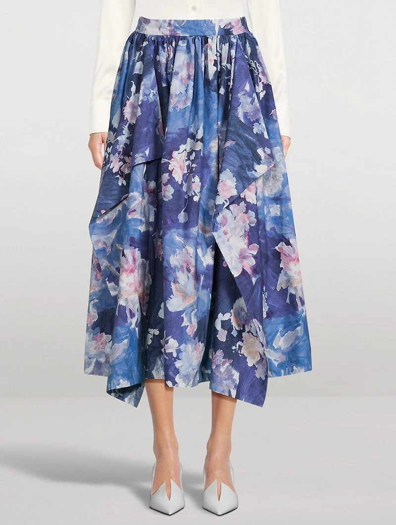 Gathered Midi Skirt Floral Print