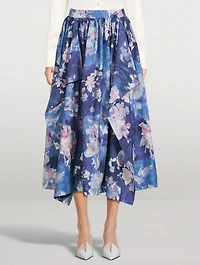 Gathered Midi Skirt Floral Print