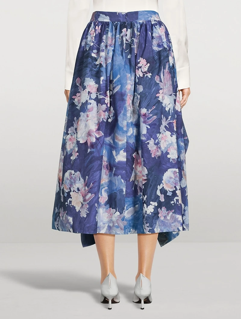Gathered Midi Skirt Floral Print