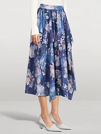 Gathered Midi Skirt Floral Print