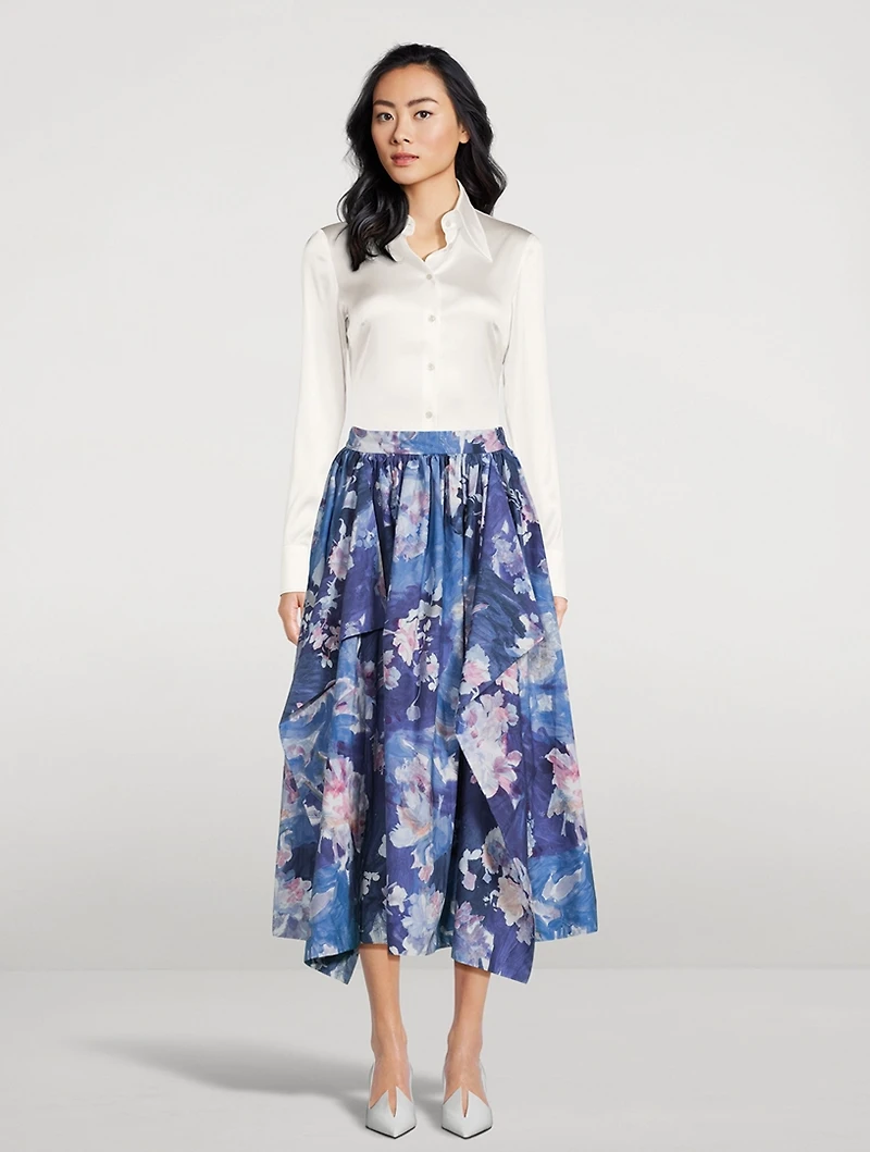 Gathered Midi Skirt Floral Print