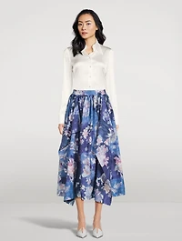 Gathered Midi Skirt Floral Print