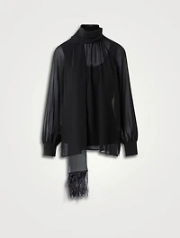 Feather-Trimmed Georgette Blouse