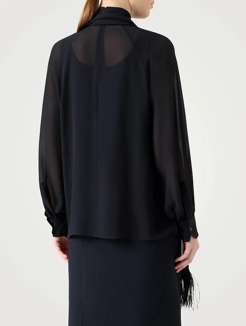 Feather-Trimmed Georgette Blouse