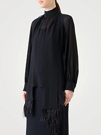 Feather-Trimmed Georgette Blouse