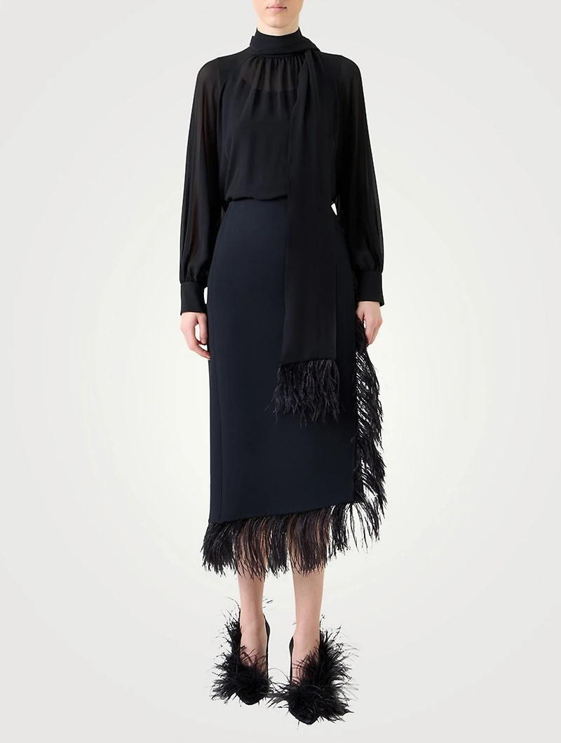 Feather-Trimmed Georgette Blouse