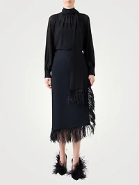 Feather-Trimmed Georgette Blouse