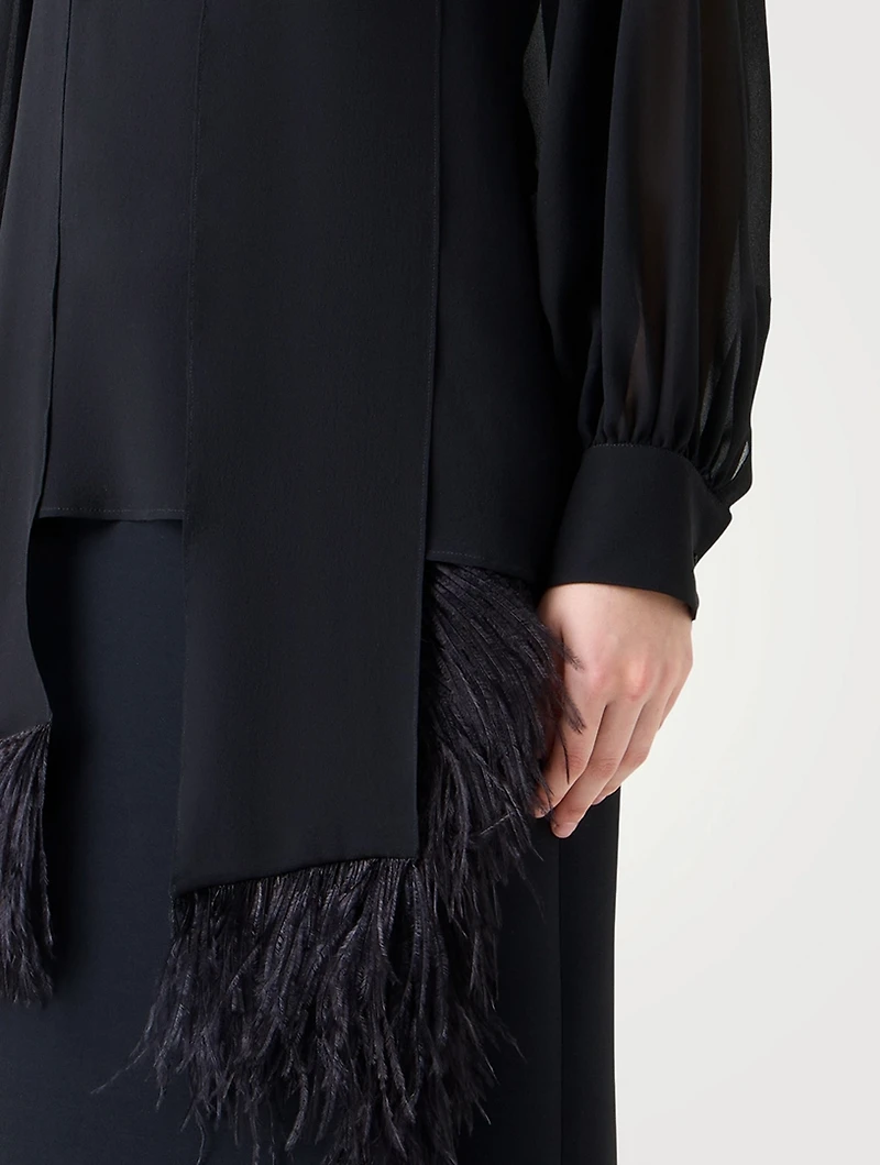 Feather-Trimmed Georgette Blouse