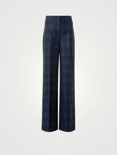 Fior Plaid Wool Straight-Leg Trousers
