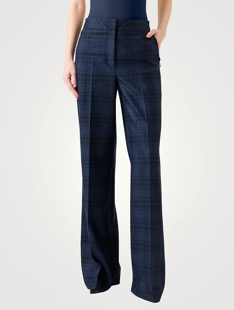 Fior Plaid Wool Straight-Leg Trousers