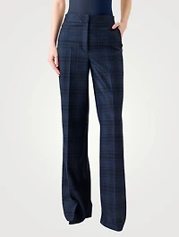 Fior Plaid Wool Straight-Leg Trousers