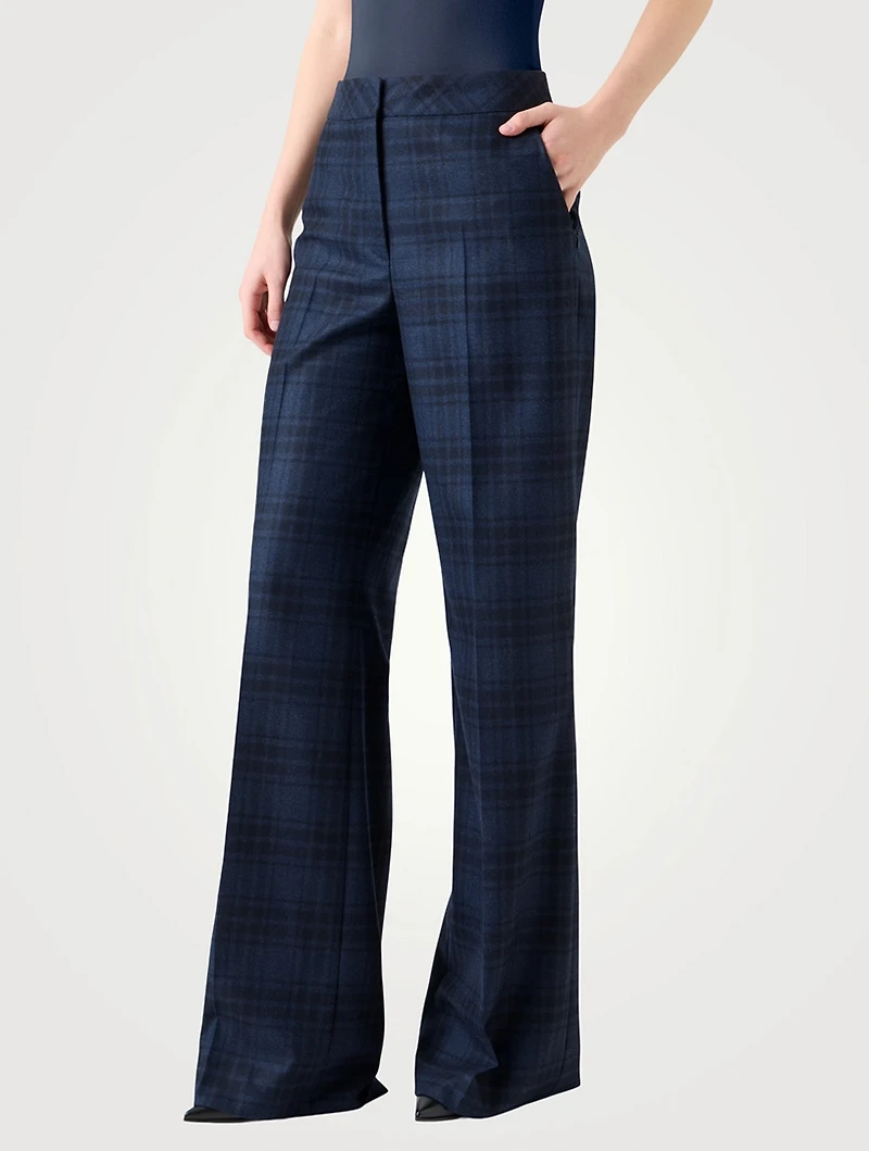 Fior Plaid Wool Straight-Leg Trousers