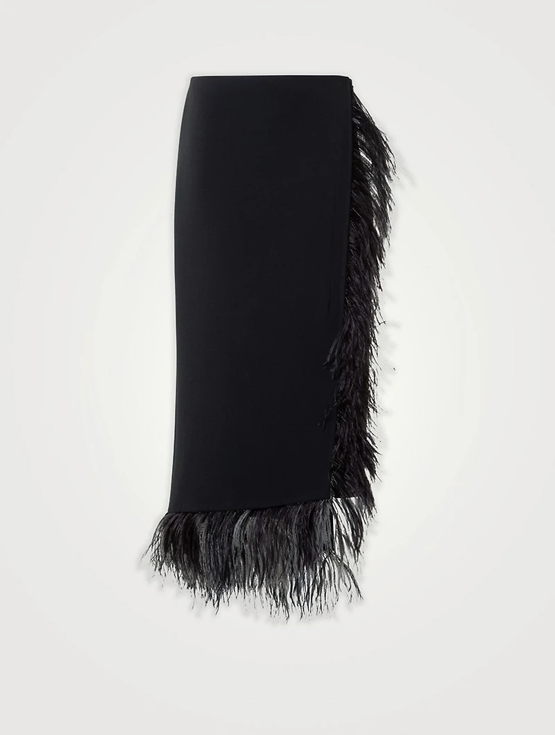 Feather-Trimmed Wool Skirt