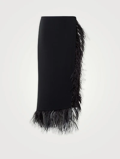 Feather-Trimmed Wool Skirt