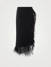 Feather-Trimmed Wool Skirt