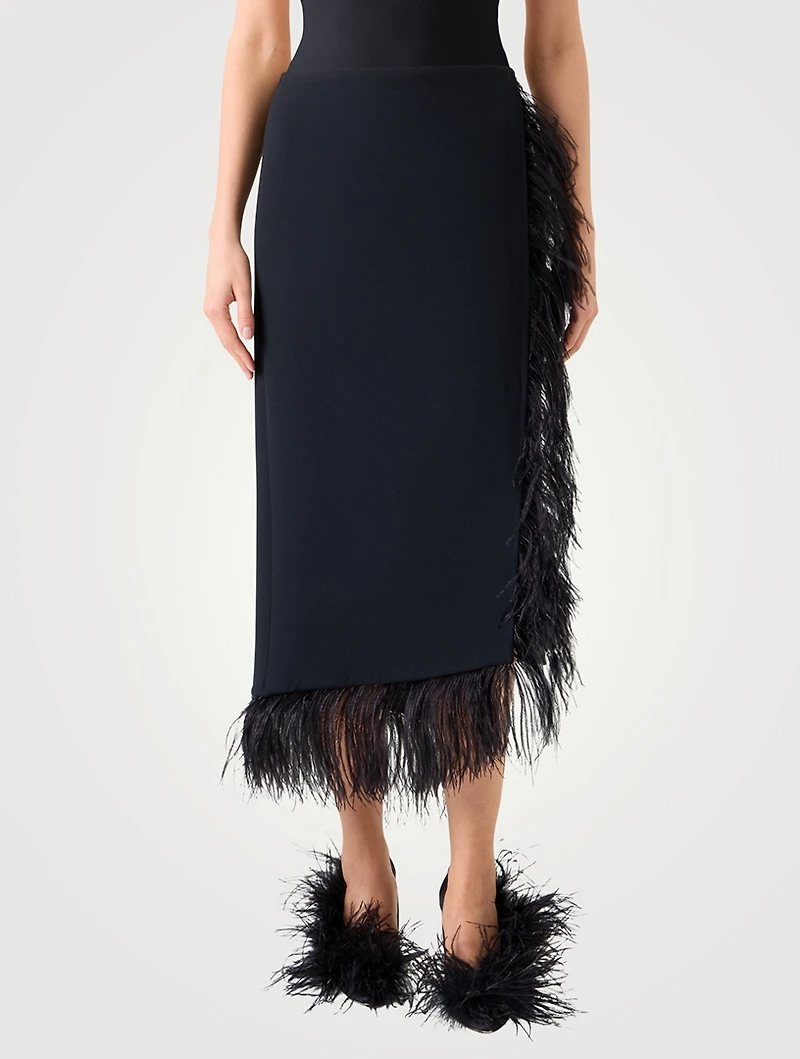 Feather-Trimmed Wool Skirt
