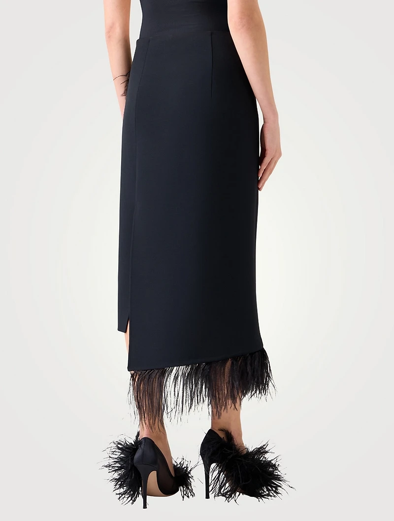 Feather-Trimmed Wool Skirt