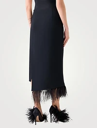 Feather-Trimmed Wool Skirt