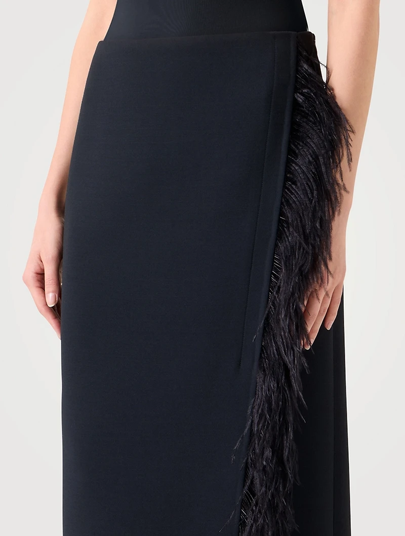 Feather-Trimmed Wool Skirt