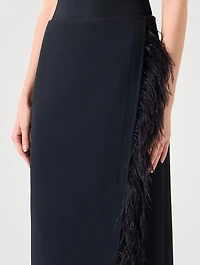 Feather-Trimmed Wool Skirt