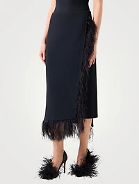 Feather-Trimmed Wool Skirt