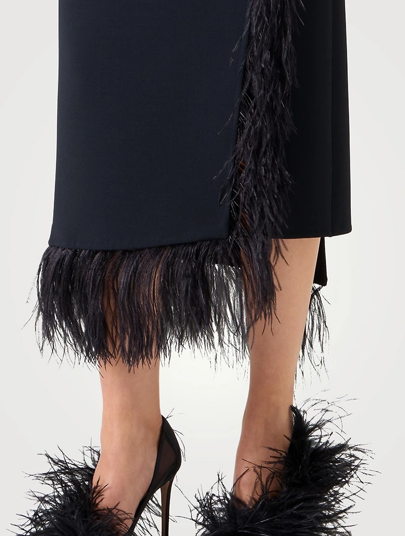 Feather-Trimmed Wool Skirt