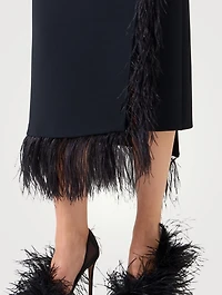 Feather-Trimmed Wool Skirt