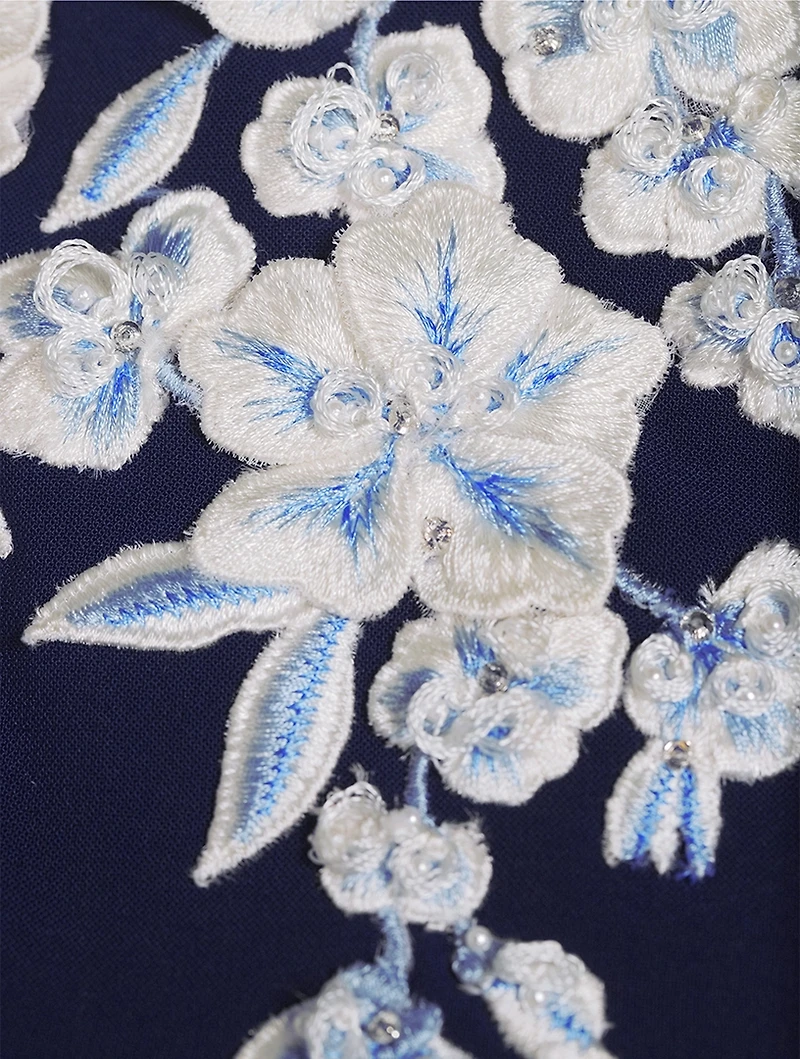 Floral-Embroidered Shift Dress
