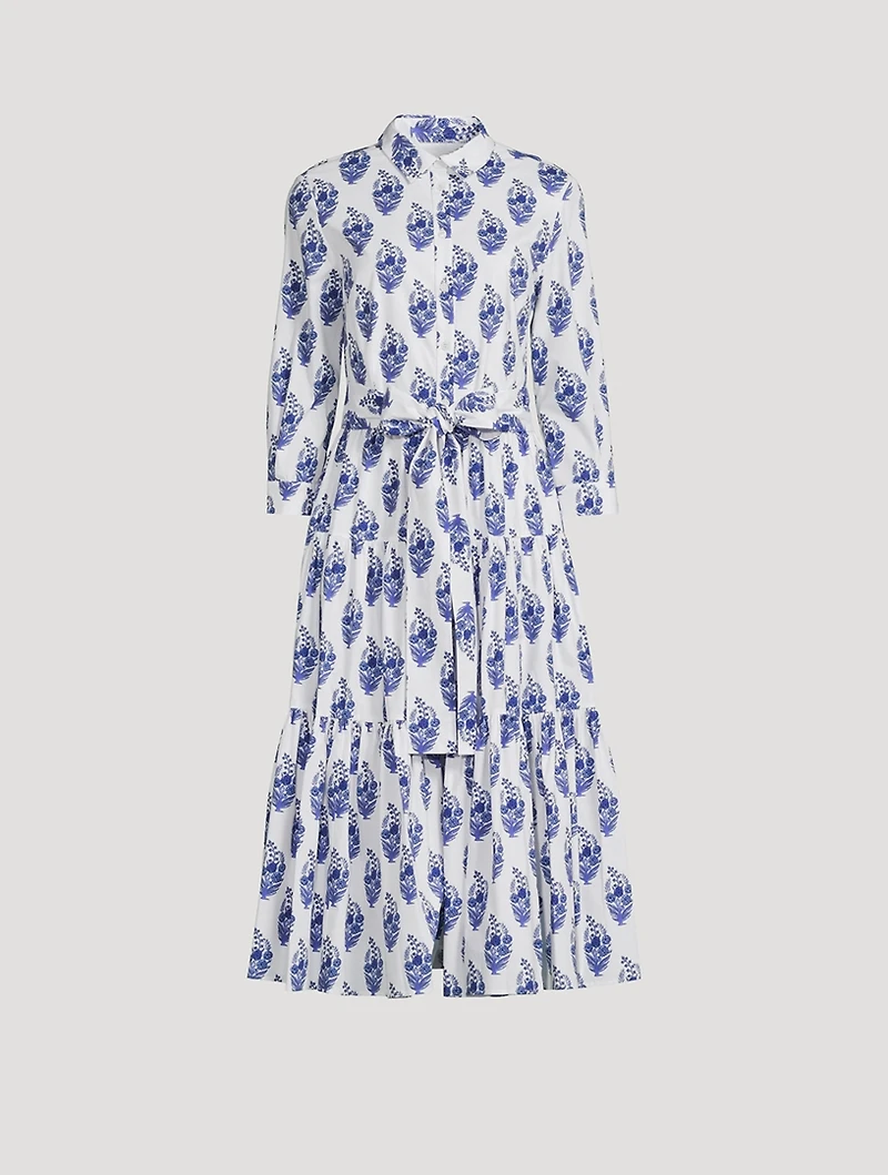 Belted Poplin Shirt Dress Floral Print
