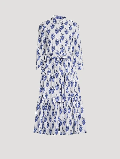 Belted Poplin Shirt Dress Floral Print