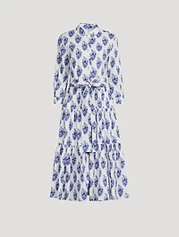 Belted Poplin Shirt Dress Floral Print
