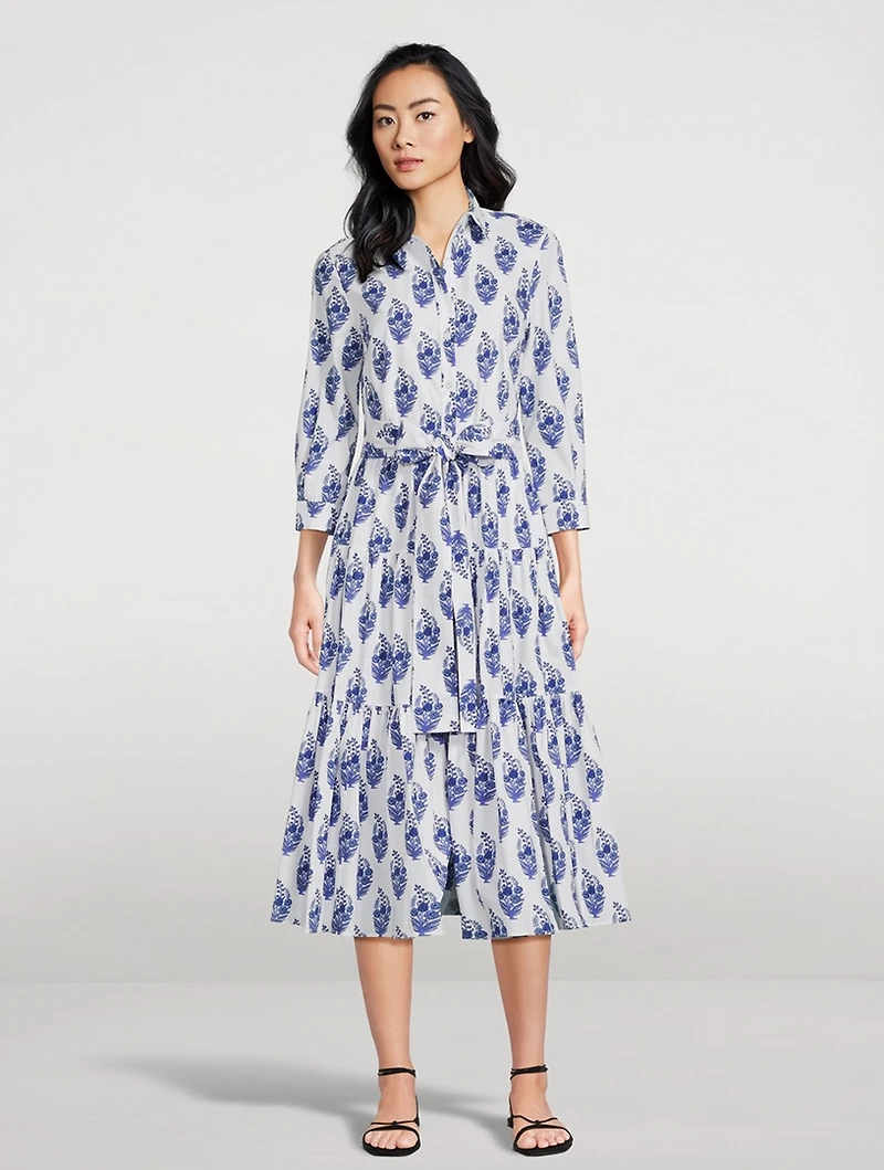 Belted Poplin Shirt Dress Floral Print