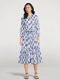Belted Poplin Shirt Dress Floral Print