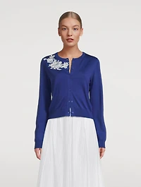Floral-Embroidered Cardigan