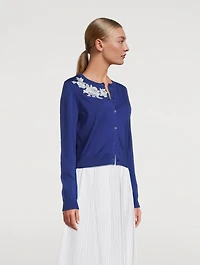 Floral-Embroidered Cardigan