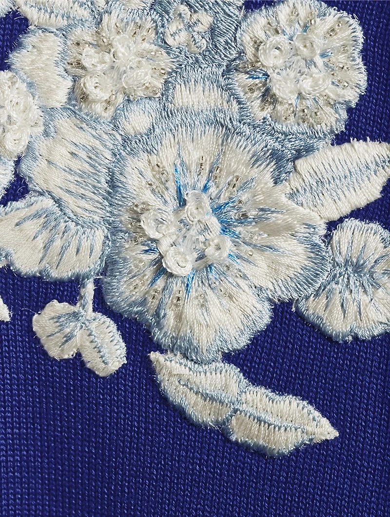 Floral-Embroidered Cardigan